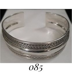 7.5" x 19mm Solid Sterling Silver w Woven Rope Cuff Bracelet, Made in Italy, FAS