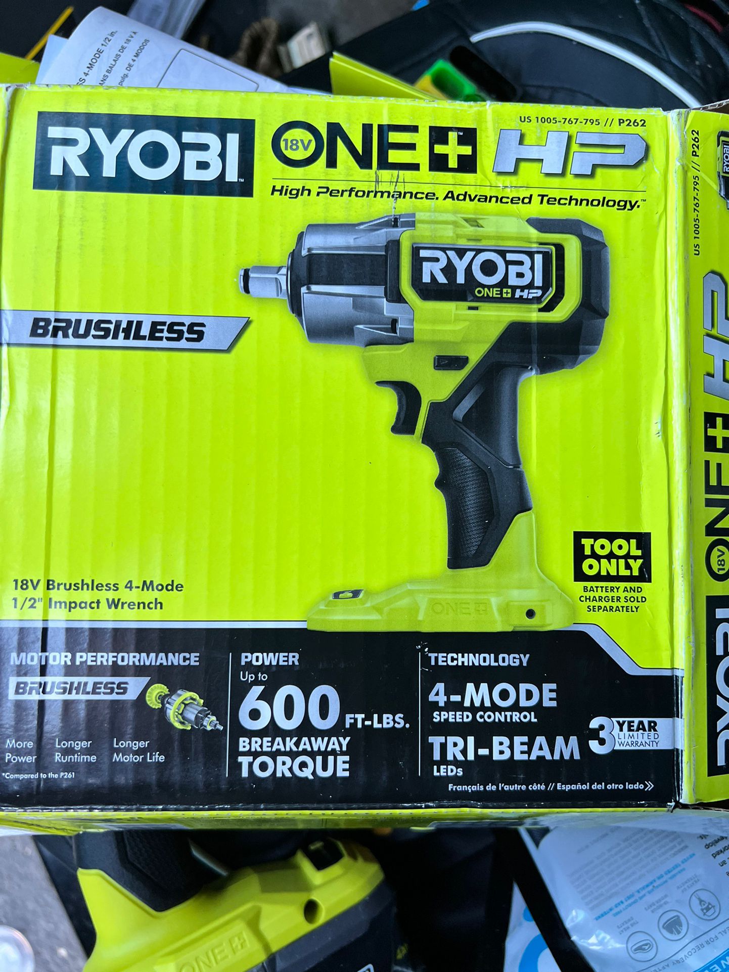 Ryobi HP 1/2” 4 Mode Impact Wrench 