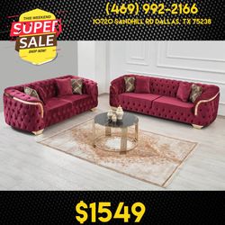 Velvet Modern Living Room Sofa Set 2pc - Delivery Available 
