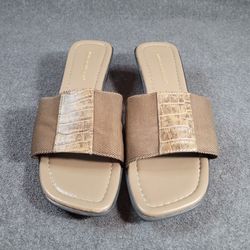 Montego Bay Club Women’s Slide Wedge Sandals – Beige Pattern, Size 9W