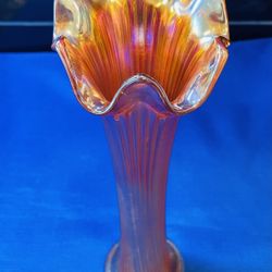Stunning Antique Fenton Marigold Iridescent Swung Vase 