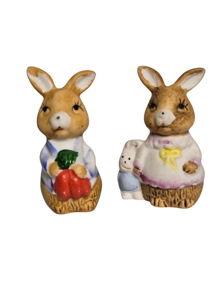  vintage Easter Bunny family miniature figures 2" 