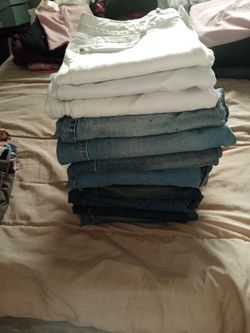Lot of Folded Jeans Mixed Colors and pants size 10