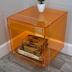 Acrylic Nightstand Colorful Bedside Table with Open Storage Shelf