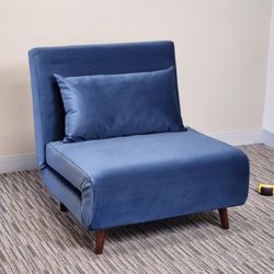 Velvet Blue Futon Chair Bed 