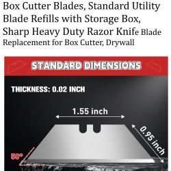 Industrial 40 Pack Utility Knife Blades,  Steel Box Cutter Blades, Standard Blade with Storage Box, Sharp Heavy Duty Razor Knife Blade 100 PCs blade m