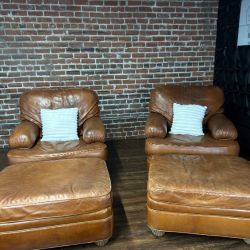 Delivery Available Brown Leather chairs with ottoman
