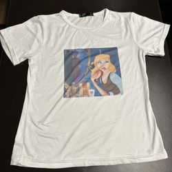 Cinderella Eating McDonald’s T Shirt Women’s Graphic Tee White Size Small