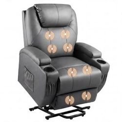 Gray PU Leather Massage Recliner Chair with Remote Control and 2-Dual Cup Holders