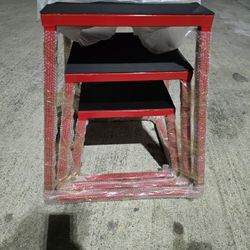 3 Pcs Set Plyometric Jump Box Red 12", 18", 24" with Rectangular Surface, Heavy Duty Steel Step Up Box , Anti-Slip Jump Trainer for Home Gym 