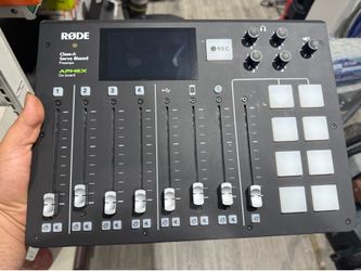 This is a RØDE RØDECaster Pro podcast production studio, featuring four Class-A microphone preamps and eight programmable sound pads.