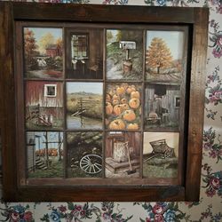 Rare Homco B Mitchell 12 Window Pane Picture  Fall