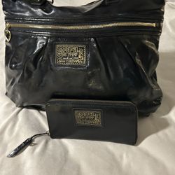 Beautiful Coach Black Patent Leather Satchel & Matching Wallet