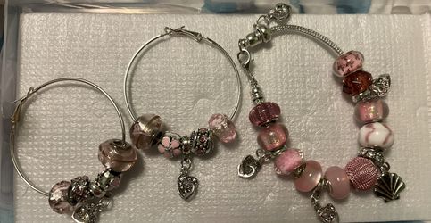 Pink Hoop Beaded Earrings & Bracelet Set