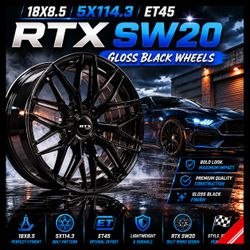 🔥 18x8.5 5x114.3 RTX SW20 GLOSS BLACK WHEELS 🔥
