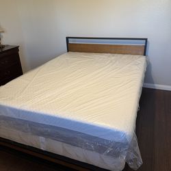 Queen bed Frame with box spring and Brand New Mattress New Opened