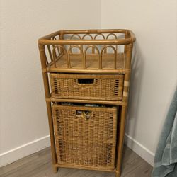 Rattan Wicker Shelf Stand With Drawers