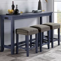 Brand New Antique Blue & Grey 4pc Counter Height Dining Table Set 