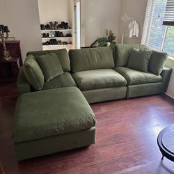 New Olive Green Velvet Cloud Couch Sectional