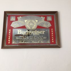 Budweiser Vintage Wood Frame Mirror Sign 