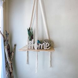 40” Handmade Macrame Floating Shelf Boho Home Wall Decor