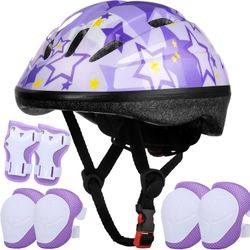 Adjustable Kids Bike Helmet with Knee Elbow Wrist Pads, Ages 3-8