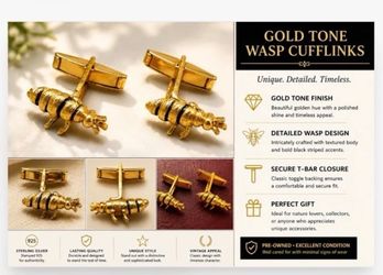 Vintage Wasp Cufflinks Gold tone finishMen’s Novelty Insect Cuff Links Rare