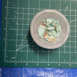 Amazonite Chips And Chunks In a Selenite Bowl