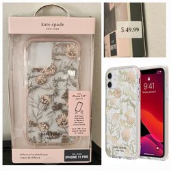 NEW-Kate Spade for iPhone 11 Protective Phone Cases with Slim Design, Drop Protection, and Floral Print - Blossom Pink/Gold with Gems