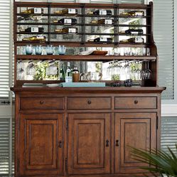 Solid Wood Credenza w/ Hutch and Complete Wine Rack