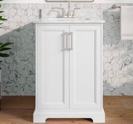 Allen + Roth Pittman 24 in White Single Sink Bathroom Vanity New Scratch and Dent