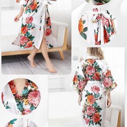 Satin Robe for Women Long Floral Kimono Robes Lightweight Bridesmaid Robes Silky Bathrobe
