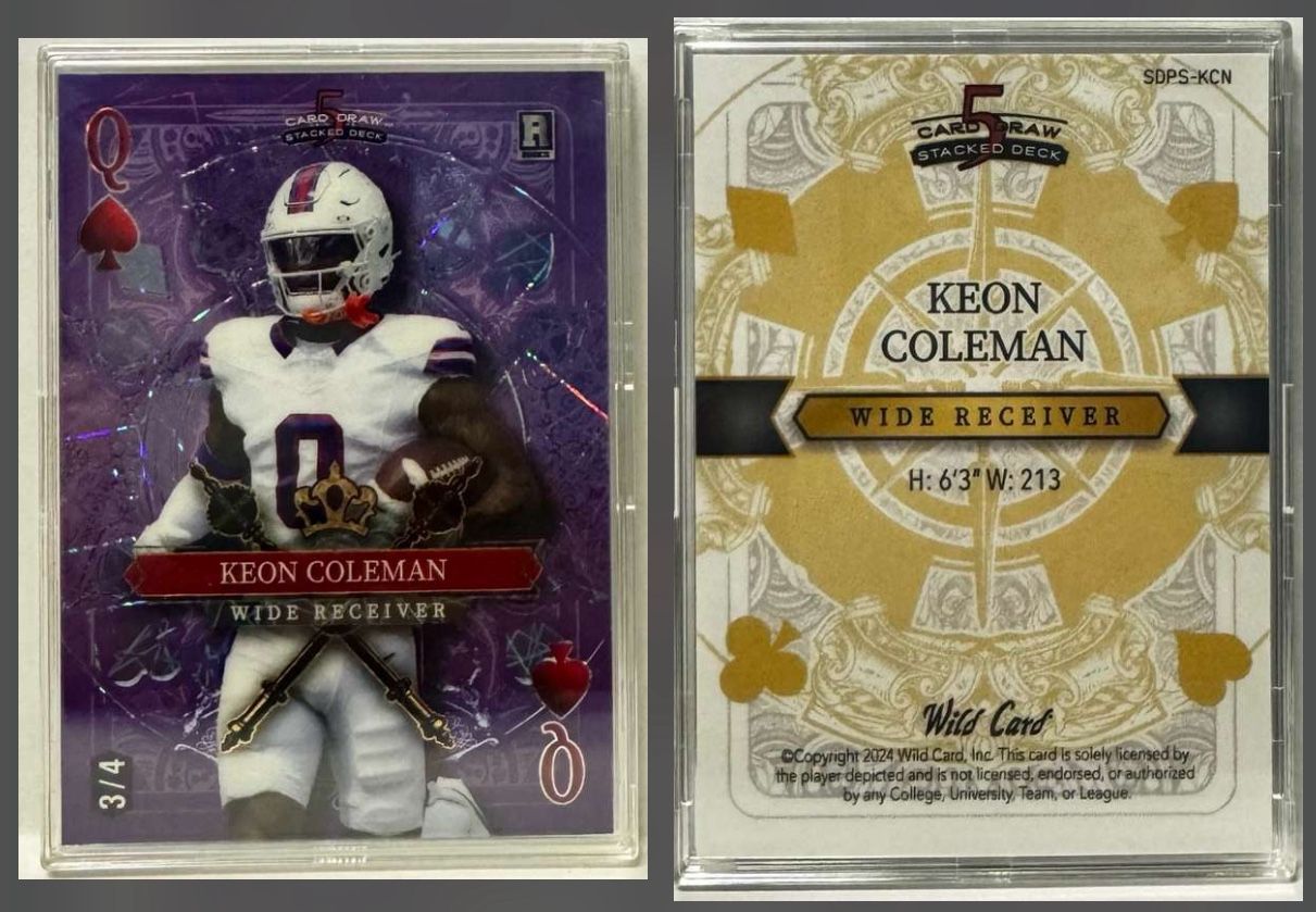 2024 Wild Card 5 Card Draw Stacked Deck - Keon Coleman - Purple Queen of Spade