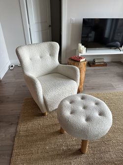 Bouclé wingback accent chair With Ottoman