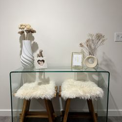 Crystal-Clear Glass Console Table - Rounded Edge Design‌