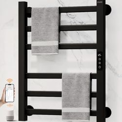 Smart Heated Towel Rack, 6-Bar Wall-Mounted Electric Towel Warmer 150W, Wi-Fi App Control & LED Touch Screen