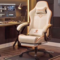 E-Sports Gaming Chair, Big and Tall Ergonomic Gamer Chair with Footrest & Headrest,White