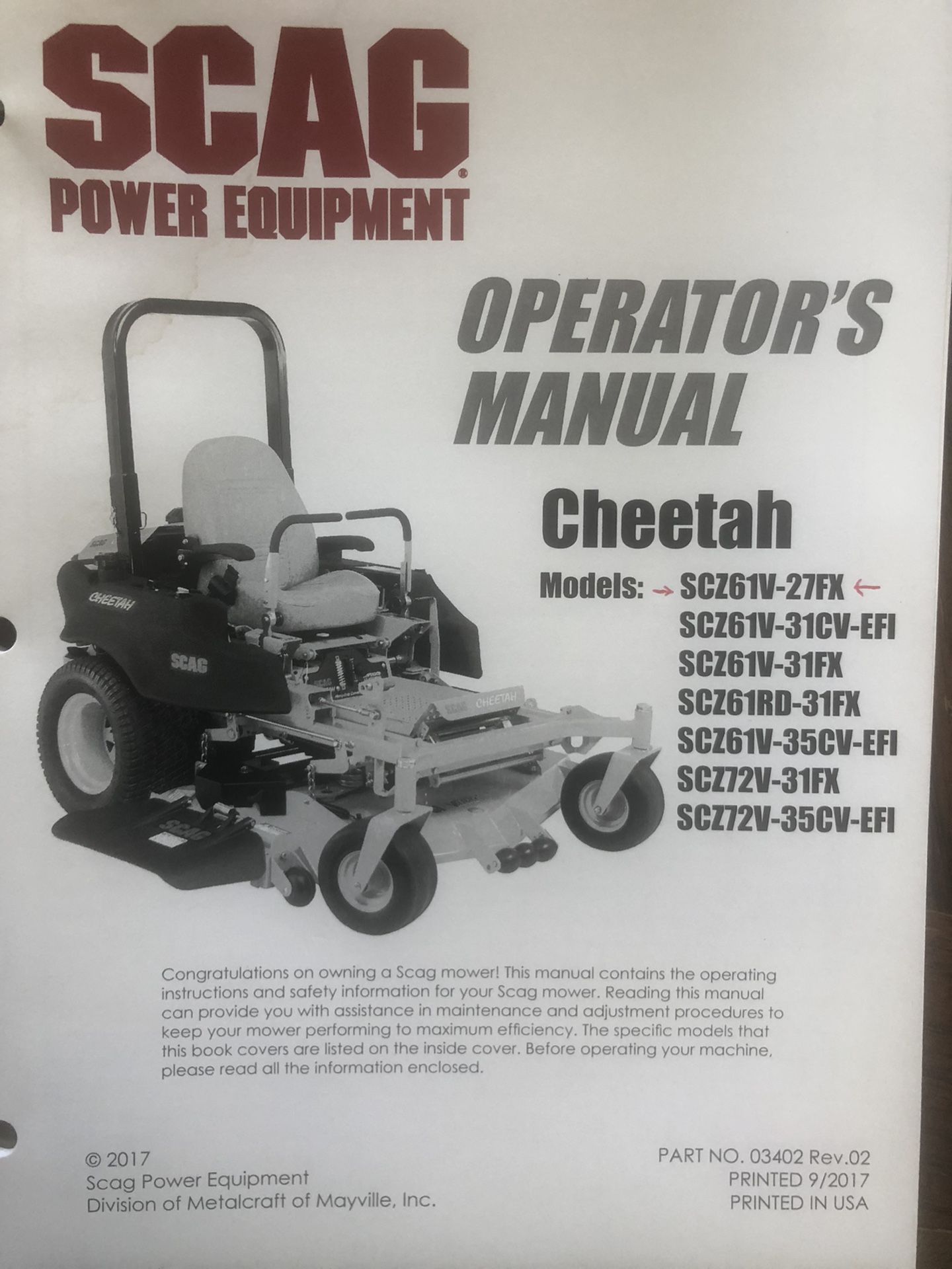 Scag SCZ61V-27FX Zero Turn Mower