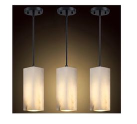 3 Pack 1 Light Square Natural Alabaster Marble Modern Industrial Farmhouse Hanging Kitchen Island Pendant Ceiling Light Fixture,Grey Finish Over Sink