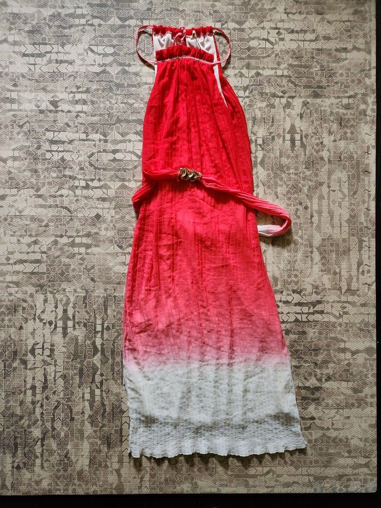 Vasna Desire Red to Pink Ombre Women's Pleated Dress Size S