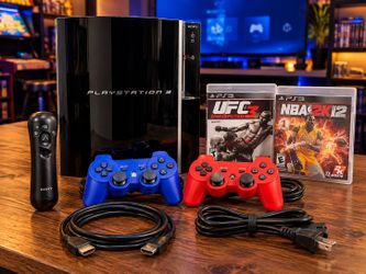PlayStation 3- PS3 with 2 Controllers + Move + UFC 3 & NBA 2K12