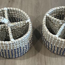 Set of 2 Woven Seagrass Utensil Caddy w/ 4 Compartments