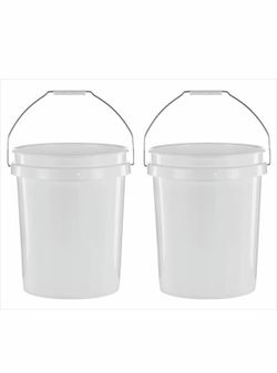 (2 Pack) 5 Gallon Round Utility Bucket, Comfort Handle, Plastic, White NEW never used