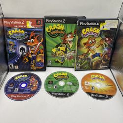 PS2 Crash -3 Game Bundle - Wrath Cortex, Twinsanity, Mind Over Mutant NO MANUALS