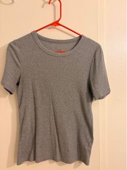 a new day Women's Ribbed Crewneck T-Shirt - Tan/Burgundy/Grey - Size Small