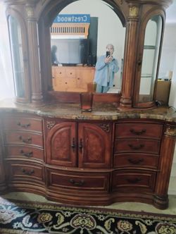 Dresser or Hutch Chest Mirror Marble Curio Display Bea