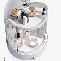 YOOLENS Makeup Organizer for Vanity Rotating Make up Storage with Cover and Drawer Large Skincare Cosmetics Organizers, White