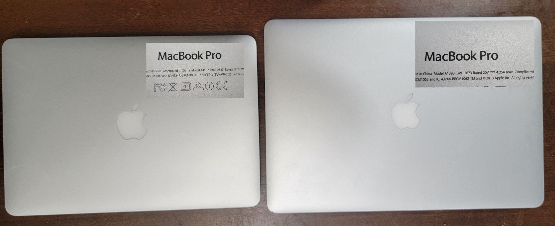 1 MacBook Pro (A1502/13-inch/Early 2015) & 1 MacBook Pro (A1398/15-inch/Early 2013)