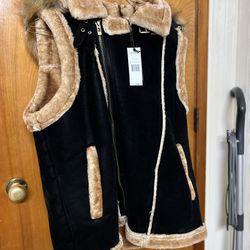 Jordan Craig Suede Fur Lined Vest W/ Detachable Hood $80 . Sz XL