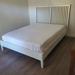 Queen Size Solid Wood Bed Frame - Crate and Barrel Wood White